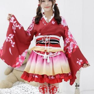 Kimono đỏ ngắn cosplay lolita