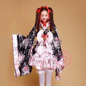 Kimono Đen Hồng ngắn cosplay lolita