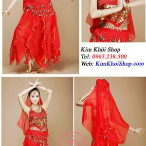 Múa Ấn Độ Yếm Váy Đỏ Viền Kim Tuyến