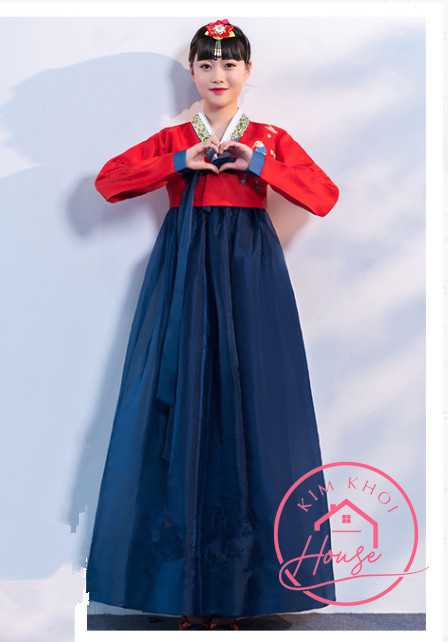 Hanbok Hàn Quốc Nữ Đỏ Váy Xanh Đen