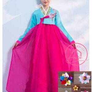 Hanbok Hàn Quốc Nữ Xanh Váy Hồng