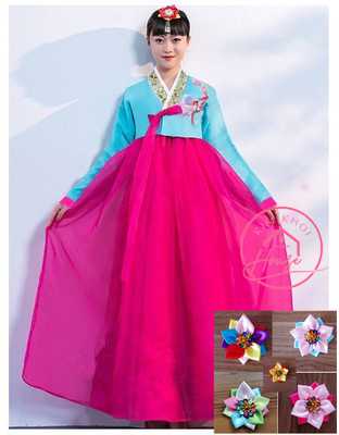 Hanbok Hàn Quốc Nữ Xanh Váy Hồng