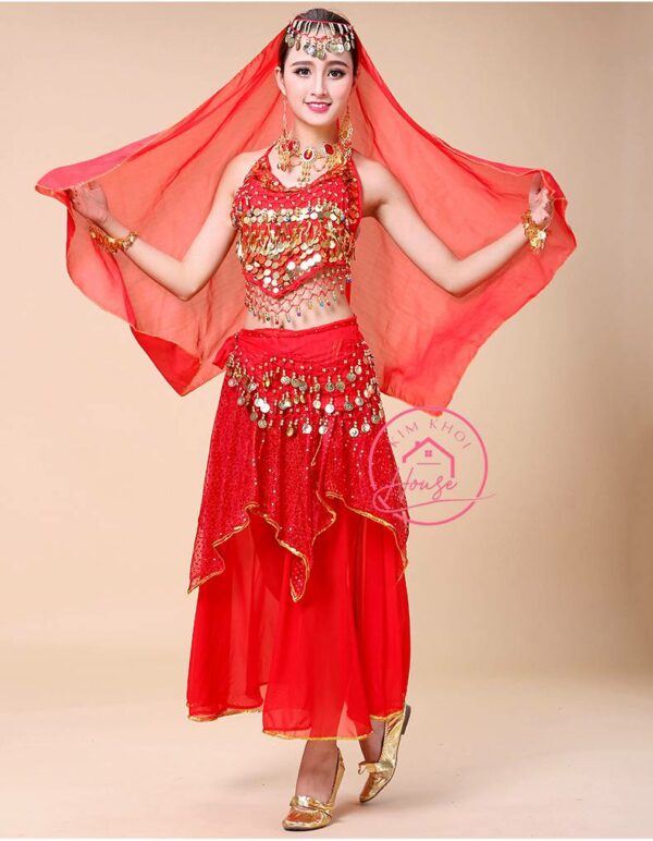Trang phục Ấn Độ Nữ Đỏ Lá Sen