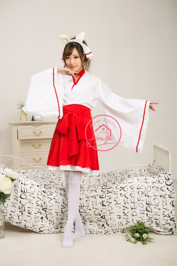 Kimono Trắng Đỏ ngắn cosplay lolita