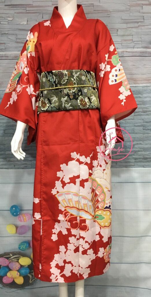 Kimono Yukata Đỏ Nhật Bản Nơ Sang Trọng