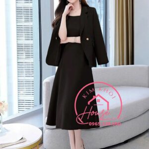 ĐẦM VEST NỮ ĐEN 2 NÚT FORM RỘNG